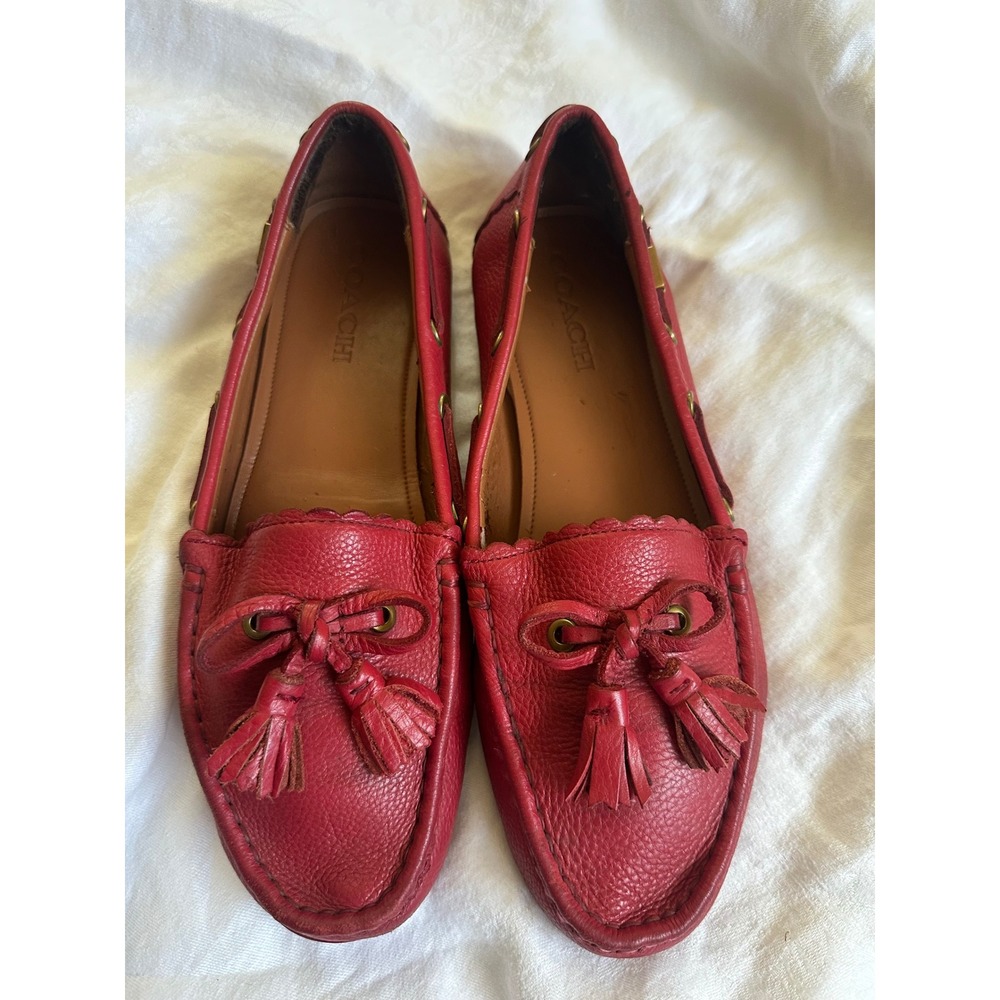 COACH Red Tassel Loafers Scalloped Leather Flats Shoes Vintage Coastal Size 11